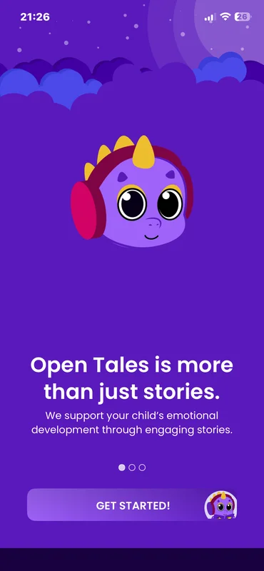 Open Tales app - onboarding screen with the mascot