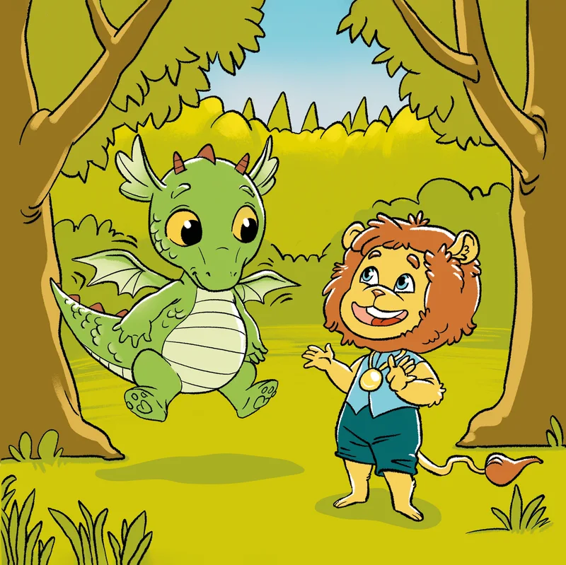 Illustrated card: a teacher at the board telling a story to a curious child
