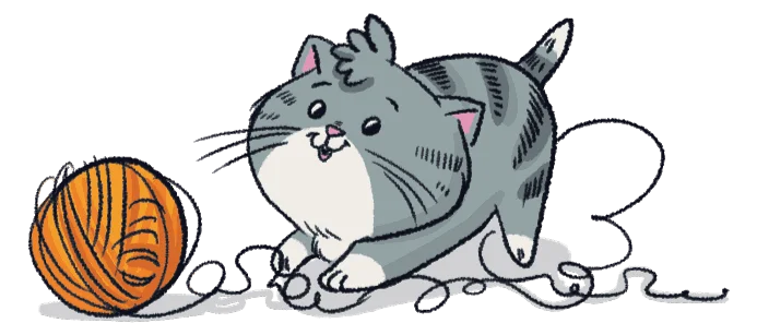 Playful cat tangling a ball of yarn