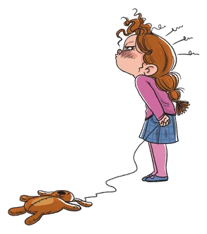 Angry girl who dropped her teddy bear