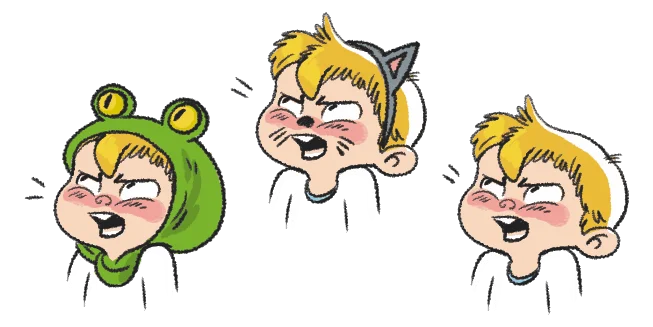 Three kids making angry faces in costume hoods