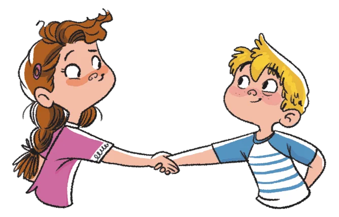 A girl and a boy shaking hands and making up