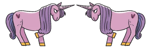 Two stubborn unicorns facing off