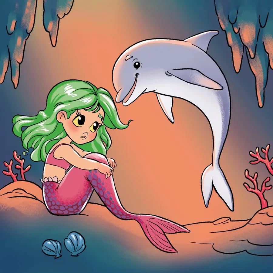 Tale illustration: Zuzanna the little mermaid with Filip the dolphin